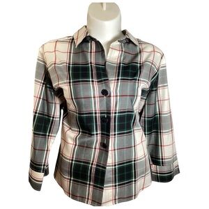 Foxcroft Gray and Green Plaid Button Down Shirt, Plus Size 24W